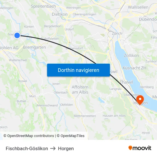Fischbach-Göslikon to Horgen map
