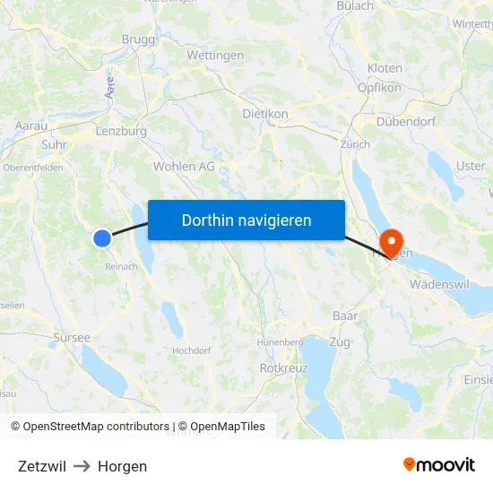 Zetzwil to Horgen map