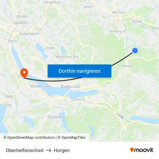 Oberhelfenschwil to Horgen map