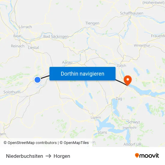 Niederbuchsiten to Horgen map