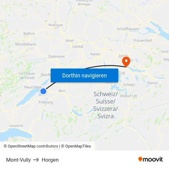 Mont-Vully to Horgen map