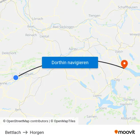 Bettlach to Horgen map