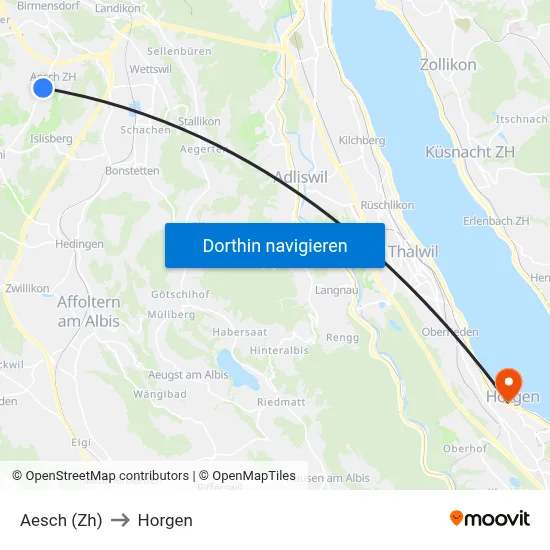 Aesch (Zh) to Horgen map