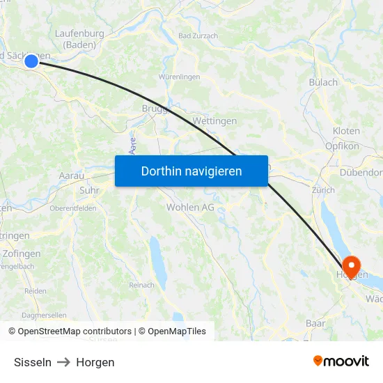Sisseln to Horgen map
