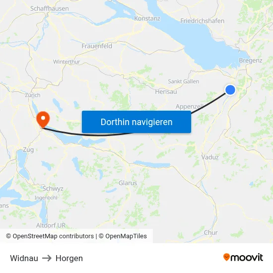 Widnau to Horgen map