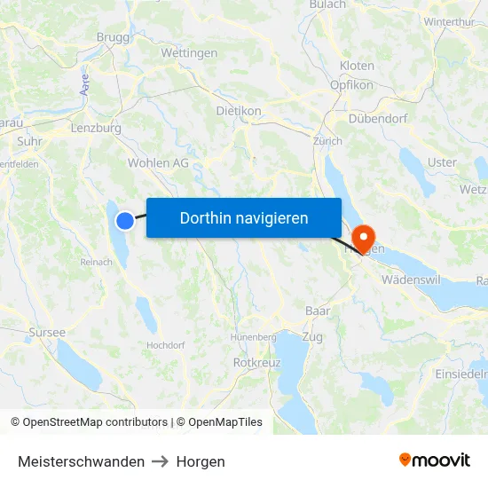 Meisterschwanden to Horgen map