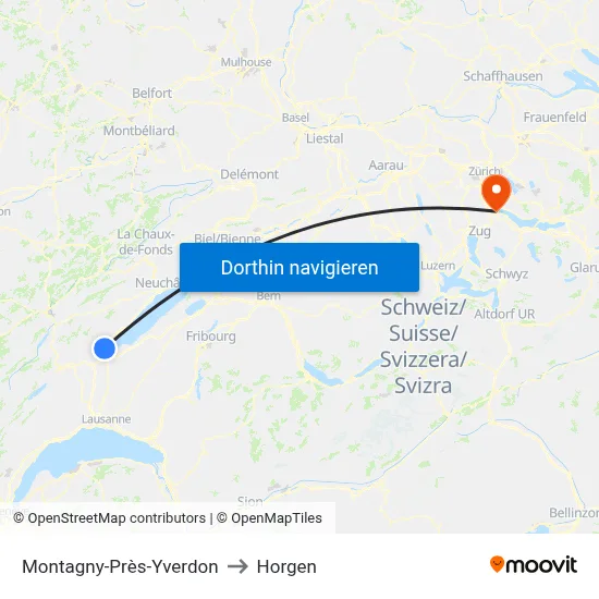 Montagny-Près-Yverdon to Horgen map