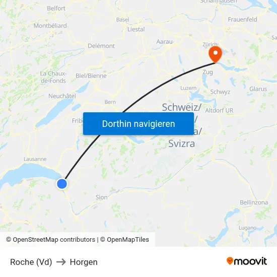 Roche (Vd) to Horgen map