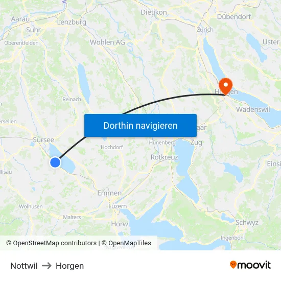 Nottwil to Horgen map