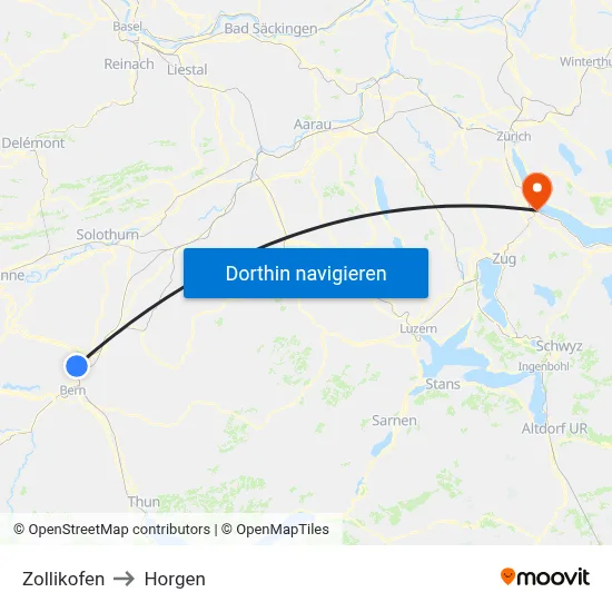 Zollikofen to Horgen map
