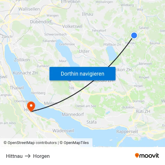 Hittnau to Horgen map