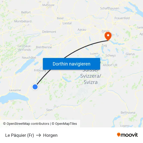 Le Pâquier (Fr) to Horgen map