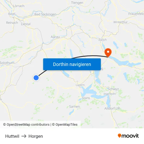 Huttwil to Horgen map
