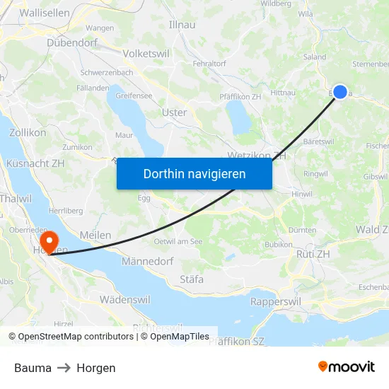 Bauma to Horgen map