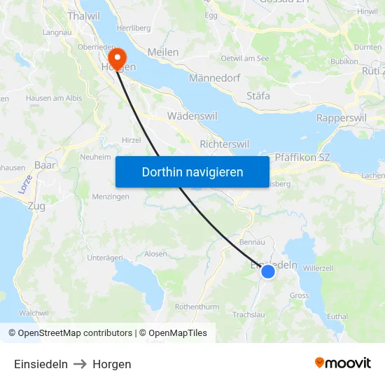 Einsiedeln to Horgen map