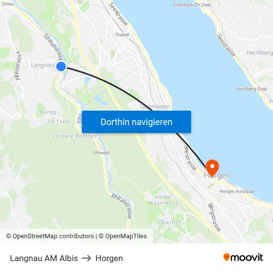 Langnau AM Albis to Horgen map