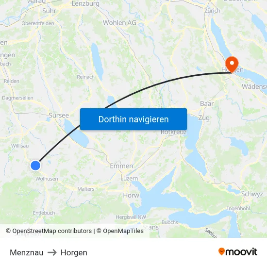 Menznau to Horgen map