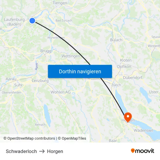 Schwaderloch to Horgen map