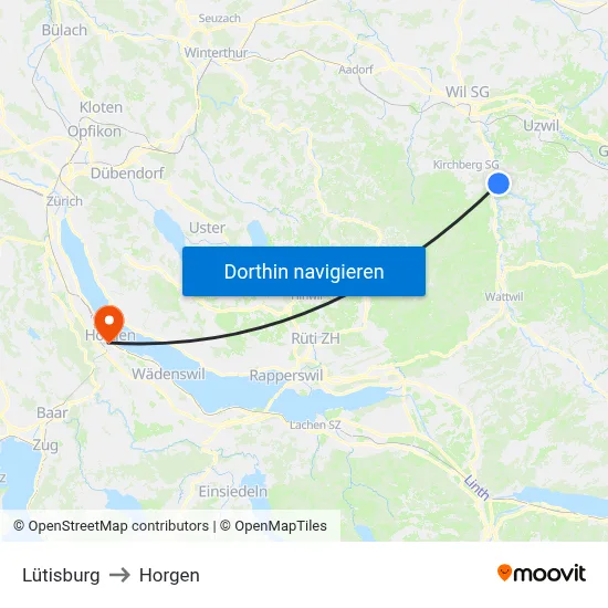 Lütisburg to Horgen map
