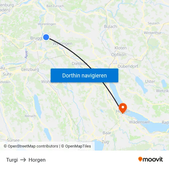Turgi to Horgen map