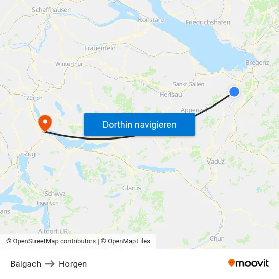 Balgach to Horgen map