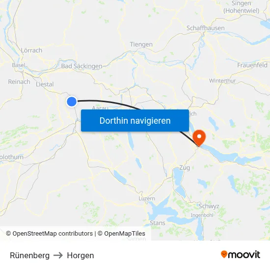 Rünenberg to Horgen map