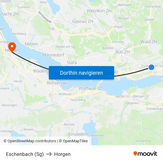 Eschenbach (Sg) to Horgen map