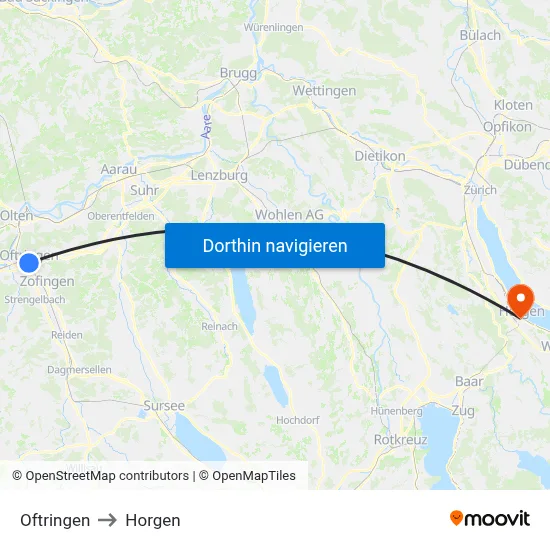 Oftringen to Horgen map