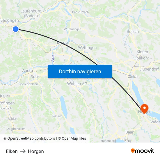 Eiken to Horgen map