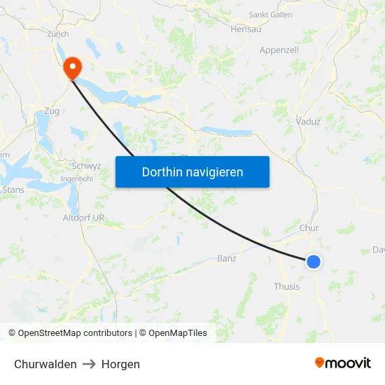 Churwalden to Horgen map