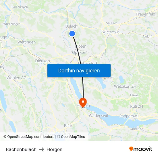 Bachenbülach to Horgen map