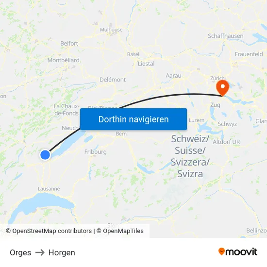 Orges to Horgen map