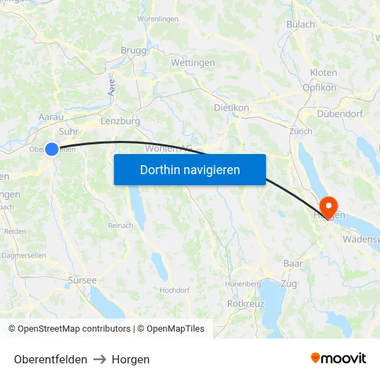Oberentfelden to Horgen map