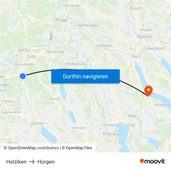 Holziken to Horgen map