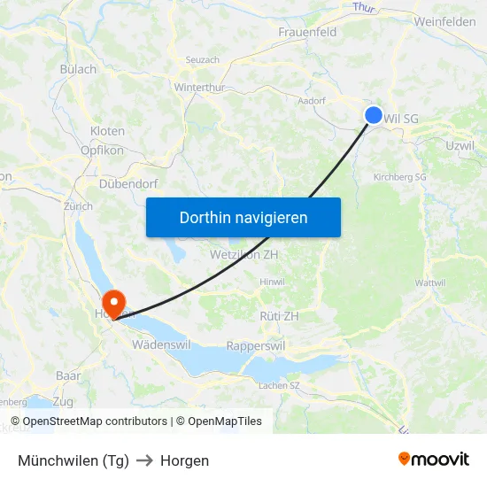 Münchwilen (Tg) to Horgen map