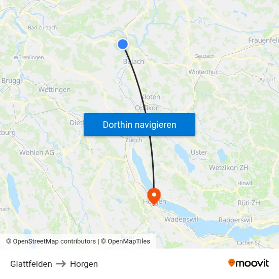 Glattfelden to Horgen map
