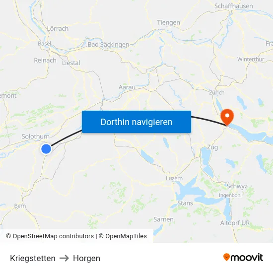 Kriegstetten to Horgen map
