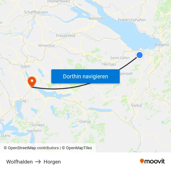 Wolfhalden to Horgen map