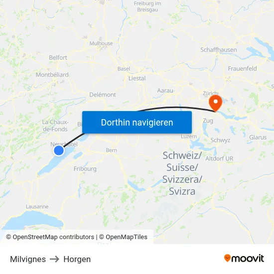 Milvignes to Horgen map
