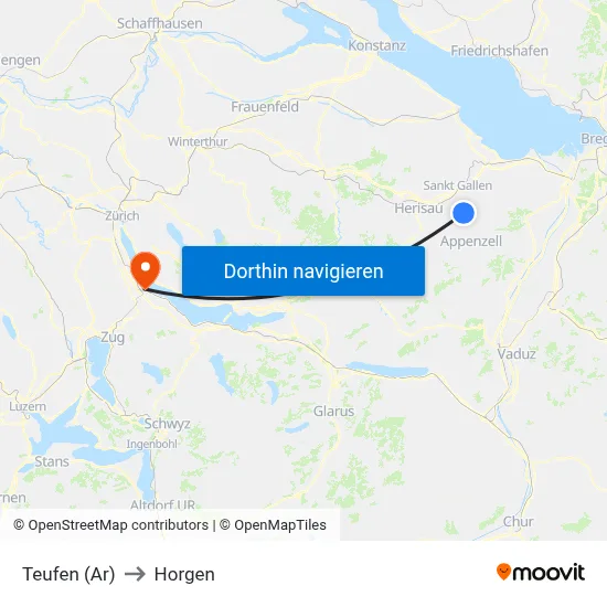 Teufen (Ar) to Horgen map