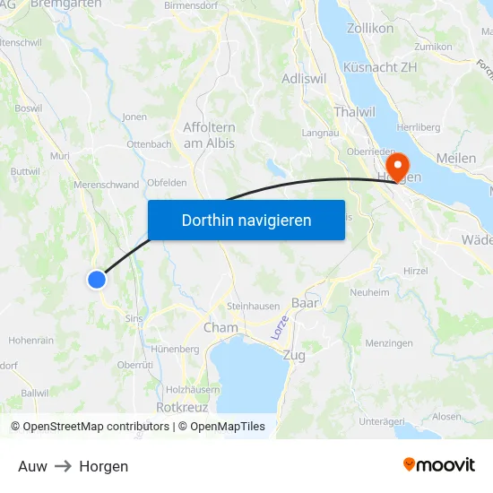 Auw to Horgen map