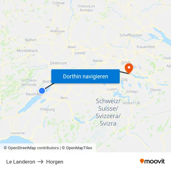 Le Landeron to Horgen map
