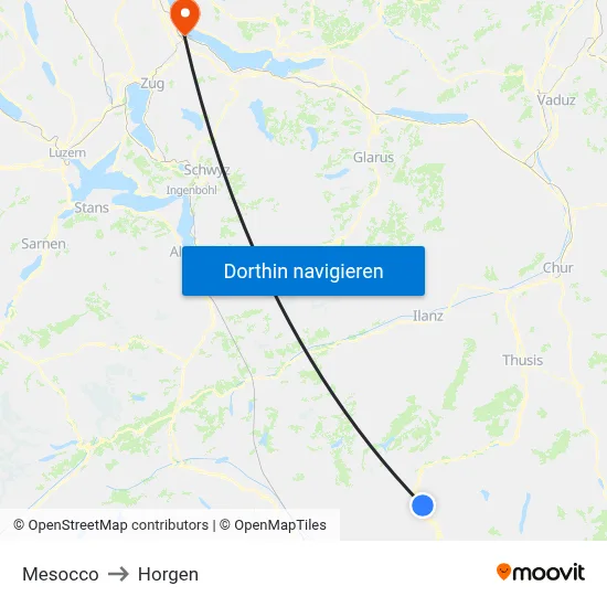 Mesocco to Horgen map