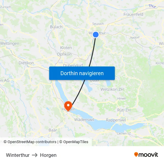 Winterthur to Horgen map