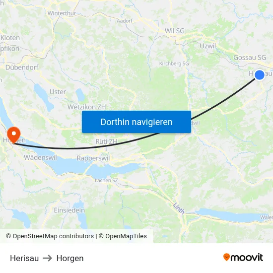 Herisau to Horgen map