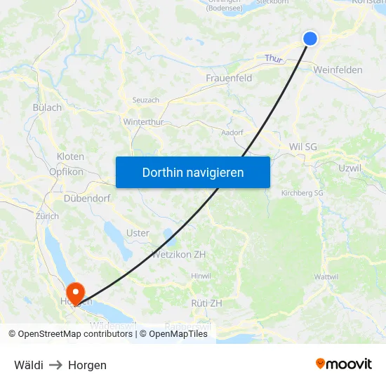 Wäldi to Horgen map