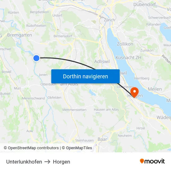 Unterlunkhofen to Horgen map
