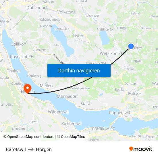 Bäretswil to Horgen map