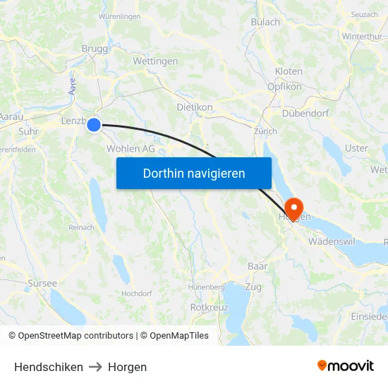 Hendschiken to Horgen map