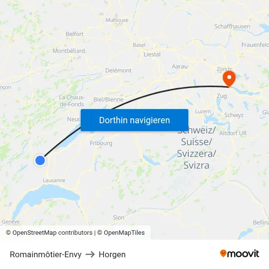 Romainmôtier-Envy to Horgen map